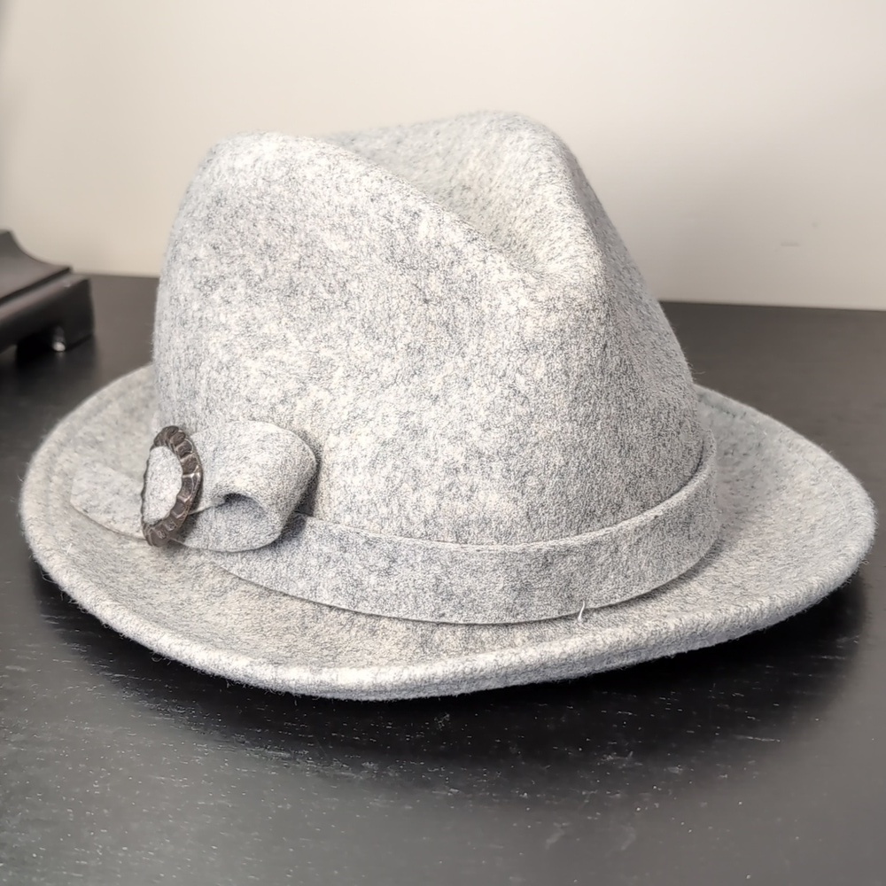 Wool Gray Fedora Hat with Buckle 60cm